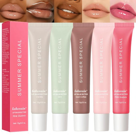 5Pcs Summer Special Lip Butter Lip Balm, Ultra-Hydrating Natural Vegan Lip Balm, Sheer-Tinted Shine & Hydration Lip Care, Soothes & Softens Dry Lips Skincare, Bálsamo labial hidratante