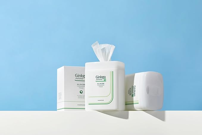 CHARMZONE Ginkgo Natural Cleansing Tissue, All-in-One Makeup Remover & Moisturizing Face Wipes, Gentle Botanical Formula, Mineral-Oil-Free, For All Skin Types, Flip-Top Container, 110 Sheets
