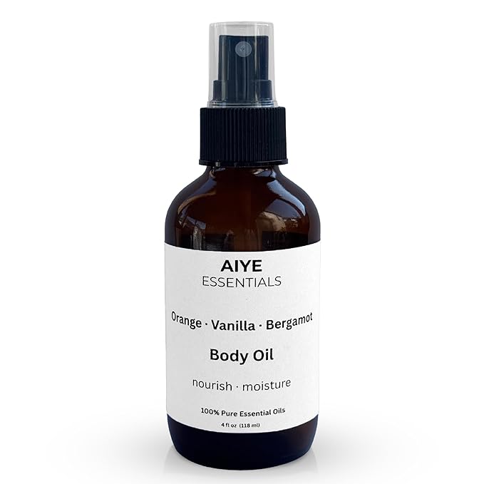 AIYE Essentials Body Oil with Orange, Vanilla and Bergamot, 100% Pure Essential Oils, Nourish and Moisture, 4 fl oz, 118 ml