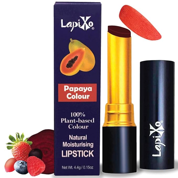 LAPIXO 100% Plant-based Color Lipstick, Unique Formula, Natural + Moisturizing | Non-Toxic, All Food Ingredients, Antioxidant-rich, Natural Matte Vibrant Color, 4.4g/0.15oz (Papaya color)