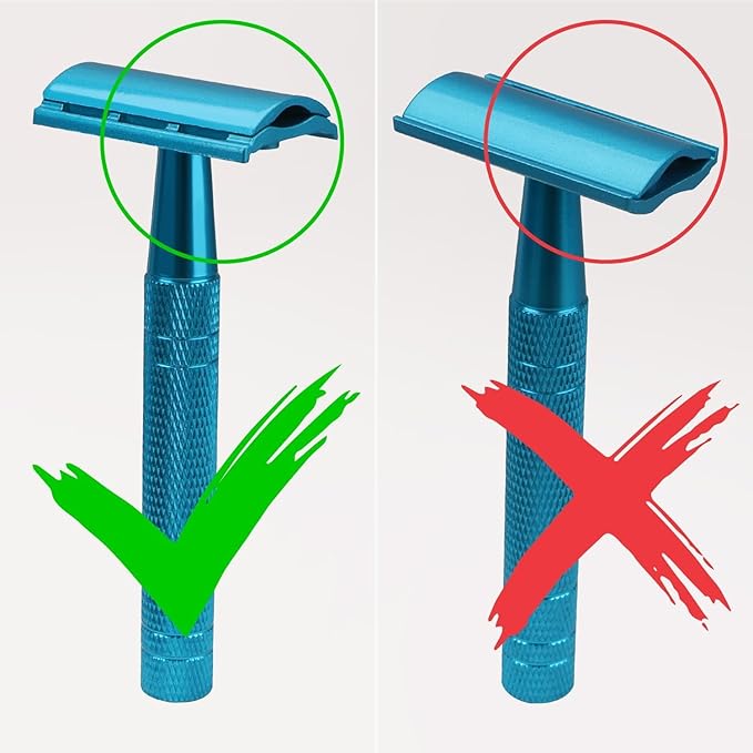 Double Edge Safety Razor with Stand, Single Blade Razors for Men and Women, with 10 Stainless Steel Double Edge Blades, Smooth and Close Shave, Plastic Free, Blue