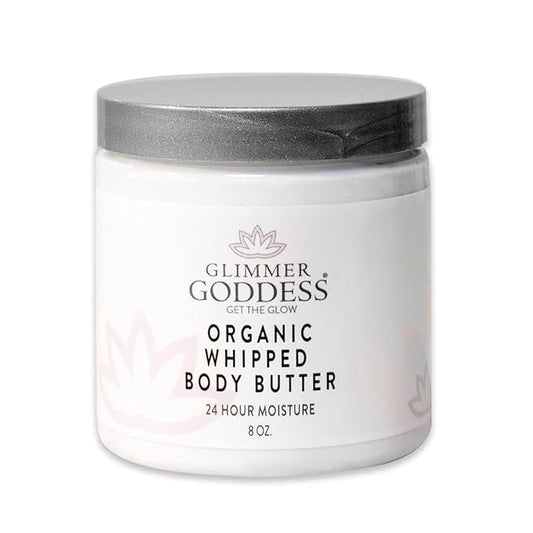 Glimmer Goddess Organic Whipped Body Butter for Women - Moisturizer Cream with Shea & Cocoa Butter, Almonds & Coconut Oil - Candy Cane, 8oz