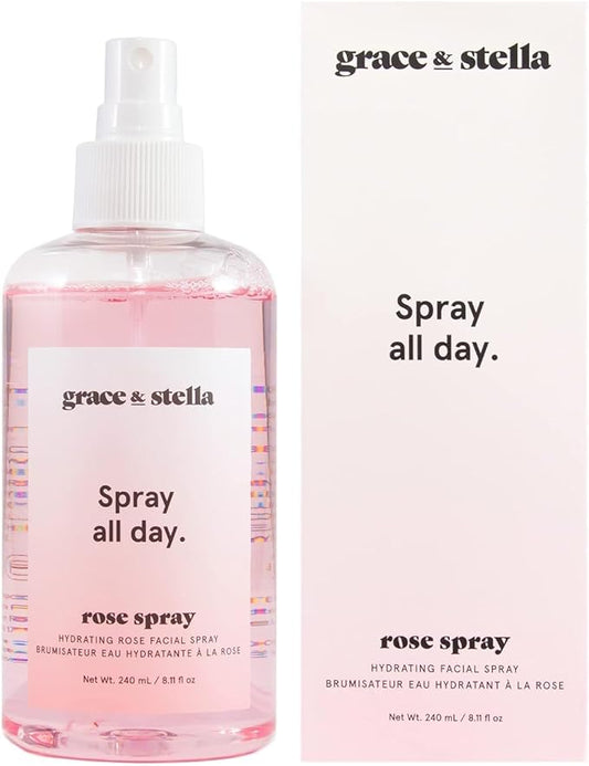 grace & stella Award Winning Rose Water Facial Spray (240ml) - Vegan - Rose Water Spray for Face - Rosewater Spray Toner Rose Hydrosol - Rose Spray Facial Mist - Rosewater Spray Toner Rose Hydrosol
