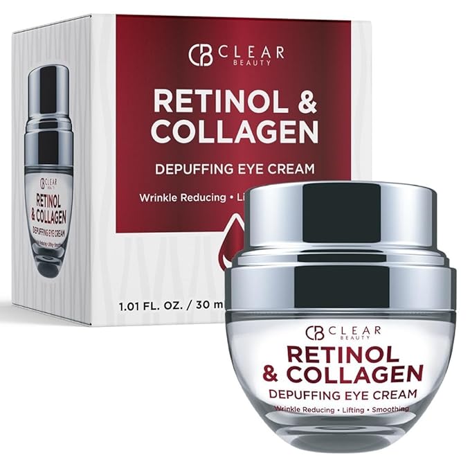 Clear Beauty Retinol Eye Cream with Collagen - Anti-Aging, Hydrating & Reduces Puffiness & Wrinkles - Dermatologist Tested, Cruelty-Free Korean Skin Care for All Skin Types - 1.01 Fl. Oz