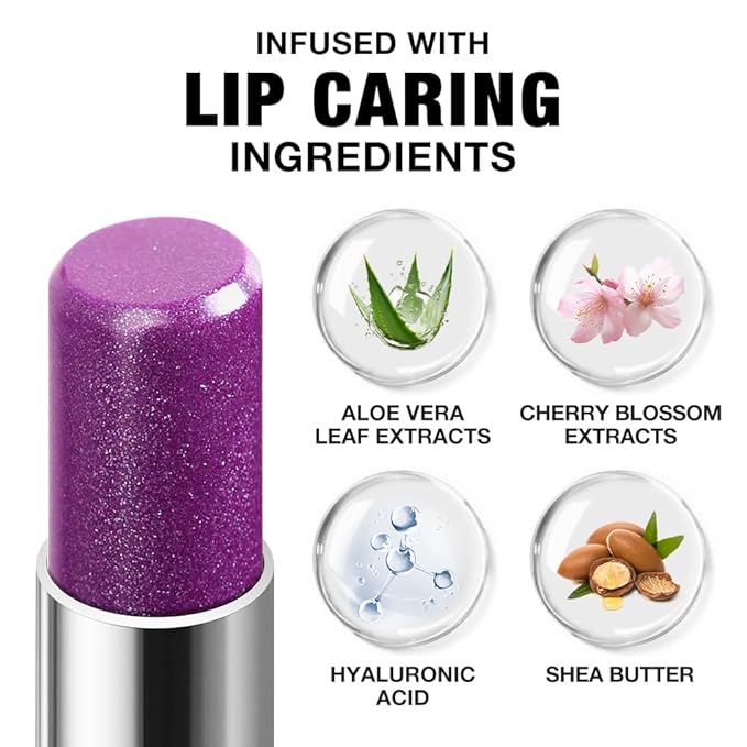 Purple Shimmer Metallic Moisturizing Glow Plumping Lipstick Makeup, Lipstick with Metallic 3D Shine Lightweight Hydrating Formula, Glitter Lip Gloss Stain Long Lasting Waterproof (15#Purple)