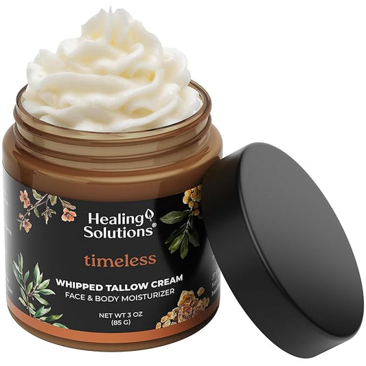 Healing Solutions - Whipped Tallow Balm, Frankincense, Myrrh & Sandalwood Scent, Grass Fed/Grass Finished Beef Tallow w/Organic Jojoba & Manuka Honey for Skin, Face & Body, All Natural Moisturizer