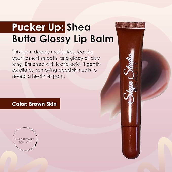 BEAUTY Pucker Up Shea Butta Glossy Lip Balm, Hydrating Lip Balm, Peptide Lip Treatment, Exfoliating Lip Balm, Lightweight, Moisturize and Tint Lip Care Products (0.4 Oz) (Brown Skin)