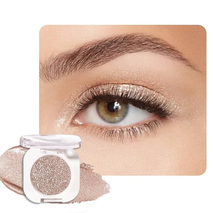 Nude Glitter Eyeshadow Palette for Women, Single Monochrome Eye Shadow Makeup, Shiny Pressed Powder, Blendable Natural sombras para ojos, Holographic,Vegan,Travel -10