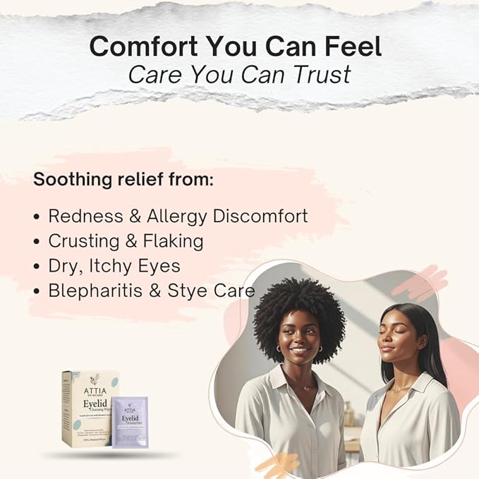 ATTIA Eyelid & Lash Cleansing Wipes With Tea Tree Oil- For Dry & Itchy Eyes, Individually Wrapped Eyelash Wipes With Aloe Vera, Natural Makeup Remover & Daily Eye Cleanser - 30 Count