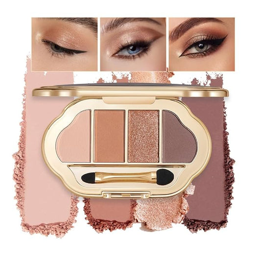 4 Color Eyeshadow Palette, Matte and Shimmer Powder Makeup, Highly Pigmented Blendable Shadows, Long-Lasting Waterproof, Natural Nude Brown Pink Shades (5#, 1 Count (Pack of 1))