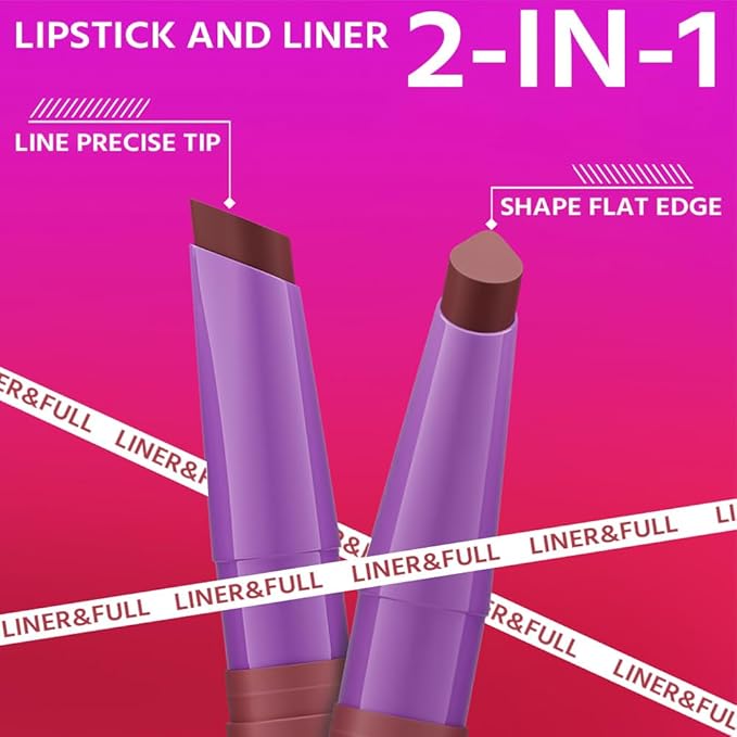 2-IN-1 Lipstick Lipliner, Velvet Matte Finish, Smooth & Plump, 12 Universal Lip Color-Nude Pink Rose Mauve Berry Plum, Creamy Formula for Lip Makeup, All-Day Wear, Cruelty-Free (#08 MAPLE BRICK)