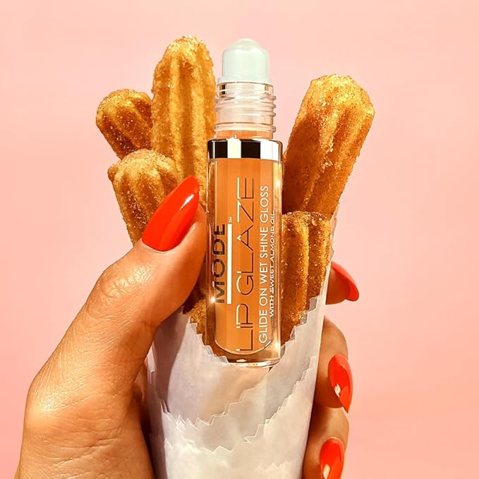 MODE Lip Glaze Flavored Lip Gloss CHA CHA CHURRO Flavor Roll On Sweet Wet Delicious Nourishing Shine, Hydrating Moisturizing Natural Skincare Fruit Oils, Made in NY USA