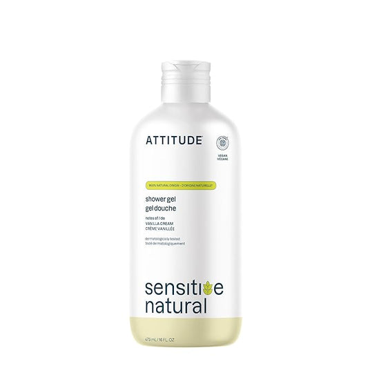 ATTITUDE Body Wash for Sensitive Skin, EWG Verified Shower Gel, Soothing Oat, Dermatologically Tested, Plant and Mineral-Based, Vegan Personal Care, Vanilla Cream Scent, 16 Fl Oz