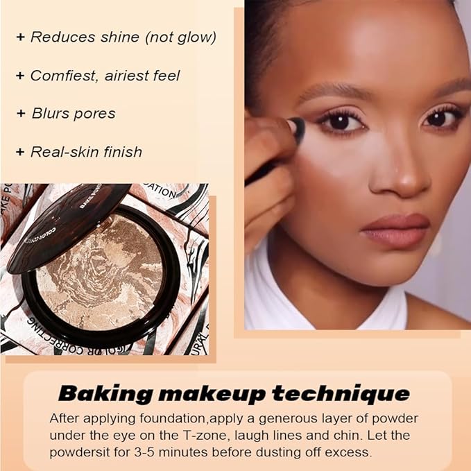 Pressed Matte Face Powder, Bake Foundation Makeup, Balance-n-Brighten & Color Correcting, Medium Light Fair Brown Concealer Base Mak up for Poreless Wrinkle Finishing, Shine Control