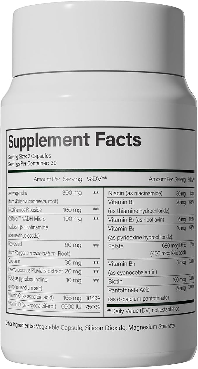 CELFULL NADH Supplement NAD+ with Resveratrol,Nicotinamide Riboside,NAD+ Boosting Supplement for Anti Aging Cellular Energy &Stamina-2Pack