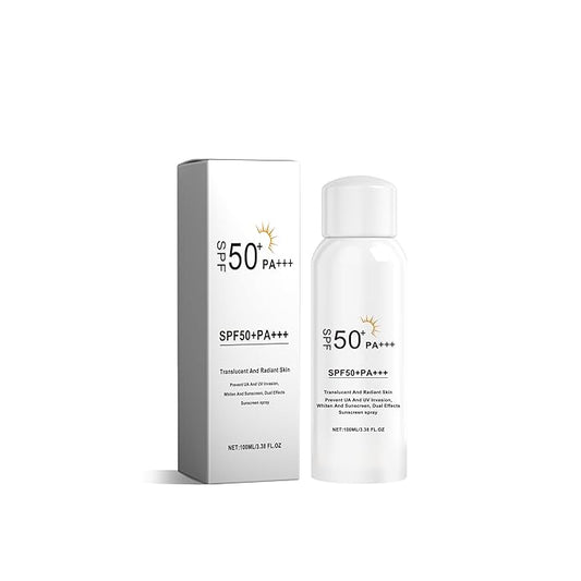 SPF 50 Face & Body Sunscreen Spray, 100ml - Lightweight Non-Greasy, Invisible Finish - Broad Spectrum UVA/UVB Protection - For All Skin Types, Including Sensitive - Hydrating & Brightening