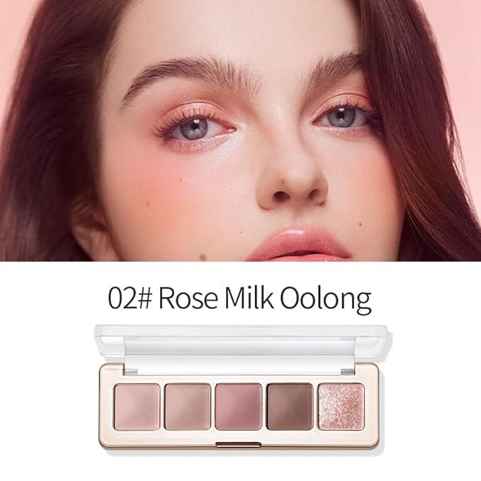 4 Color Eyeshadow Palette, Matte and Shimmer Powder Makeup, Highly Pigmented Blendable Shadows, Long-Lasting Waterproof, Natural Nude Brown Pink Shades (B-2#, 1 Count (Pack of 1))