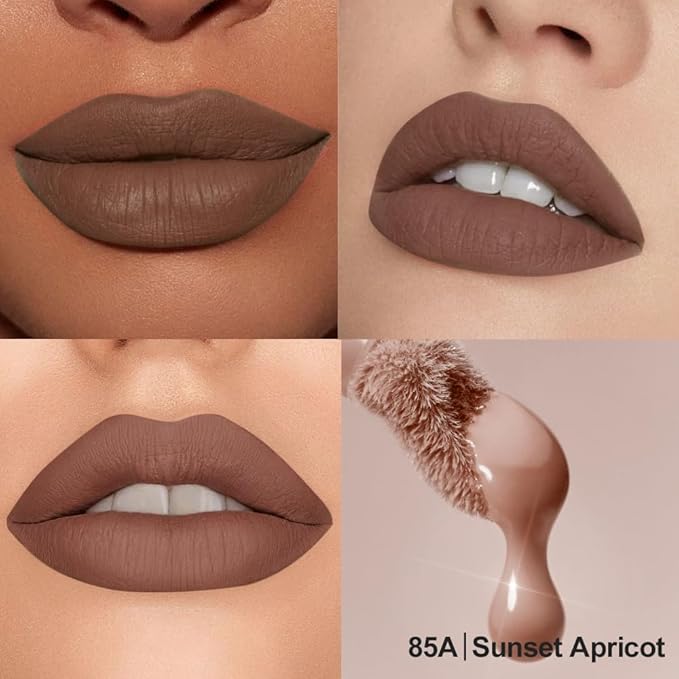 Soft Matte Liquid Lipstick in Deep Cocoa Brown, High Pigment Full Coverage Matte Lip Color, Waterproof Smudge-Proof Non-Transfer Lightweight Liquid Lipstick for Long-Wearing Everyday Makeup 85A