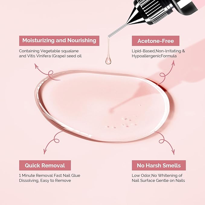 MelodySusie 30ML Nail Glue Remover for Press on Acetone Free Nail Polish Remover Multi-Functional Remover for Nails Tips Gentle Glue Remover for Home Salon