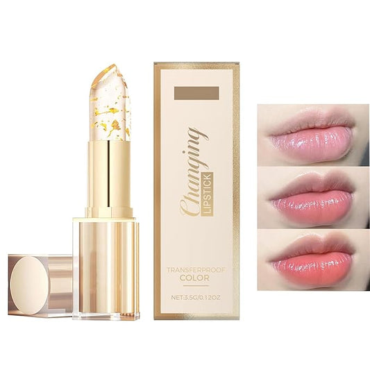 Gold Crystal Color Changing Lipstick - Clear Lip Gloss That Changes, Long Lasting Moisturizing & Nourishing Lipstick, Non-Sticky Glossy Shine (1 pcs)