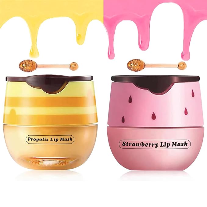 2 Packs Fruit Lip Balm, Moisturizing & Smoothing Lip, Hydrate Repair Prevent Dry Cracked Lip Sleeping Lip Mask, Effective Reduces Lip Lines Lip Care (Strawberry & Honey)