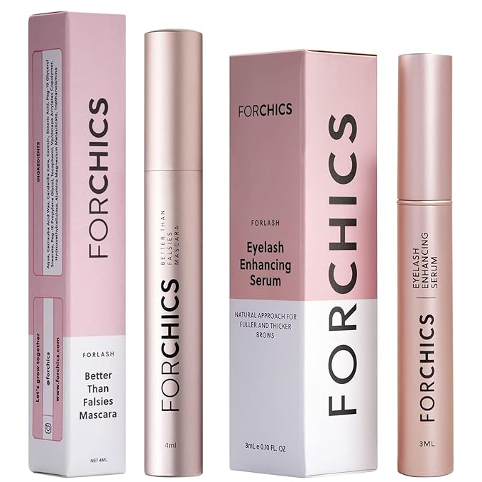 ForChics 24/7 Lash System - Growth Serum + Nourishing Mascara Bundle - Hormone-Free Day & Night Treatment for Longer, Thicker Lashes in 2 Weeks - Natural, Vegan [Duo]