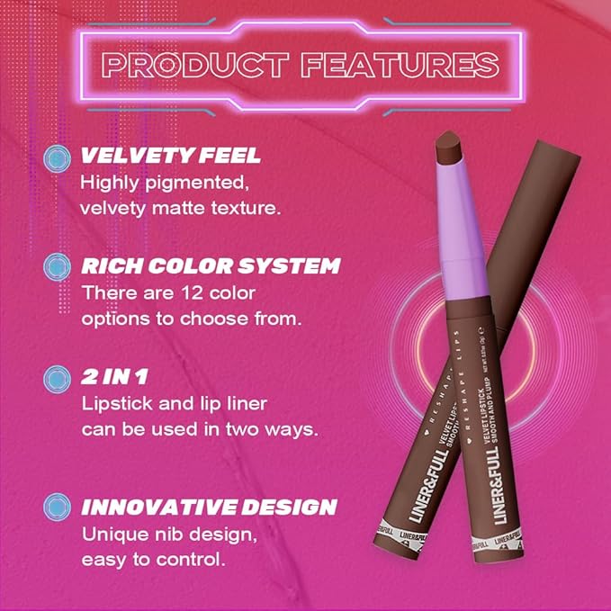 SUAKE 2-IN-1 Lipstick Lipliner, Velvet Matte Finish, Smooth & Plump, 12 Universal Lip Color-Nude Pink Rose Mauve Berry Plum, Creamy Formula for Lip Makeup, All-Day Wear, Cruelty-Free (#11 PLUM DUSK)