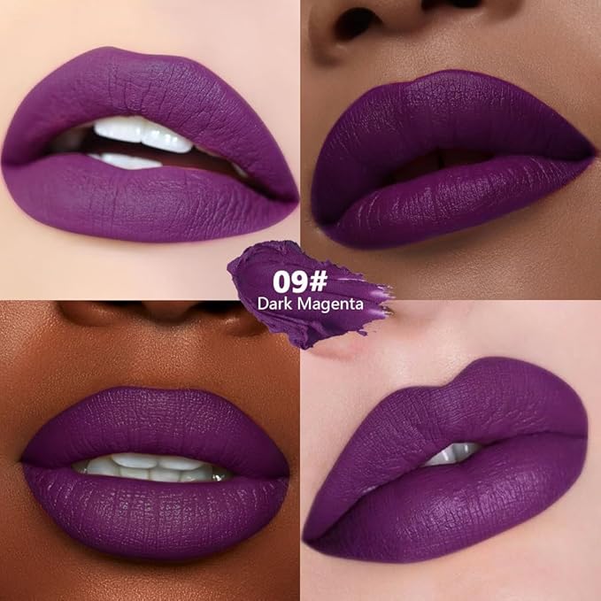 Dark Plum Purple Matte Lipstick - Pigmented Lip Crayon & Face Paint Stick for Women Everyday Halloween Birthday Party Wear, Younger-Looking Lip Makeup, Labial para fiesta de disfraces 09