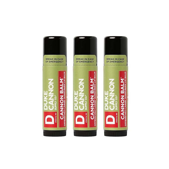 Duke Cannon Balm Tactical Lip Balm 3-Pack with SPF 15, 0.56oz – Premium Lip Protector with Organic Ingredients, Fresh Mint Flavor, Natural Beeswax, Coconut & Shea Butter, UV Protection