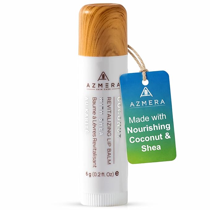 Azmera Coconut Lip Balm - Organic Shea Butter from Ghana Chapstick for Dry Chapped Lips - Natural Coconut Oil Lip Moisturizer - Made in USA - 6g