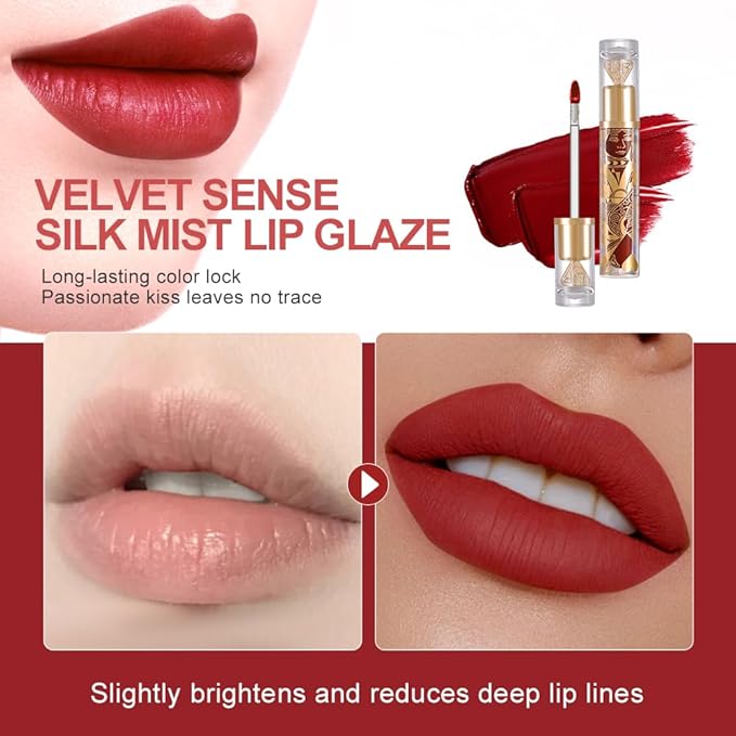 Soft Matte Liquid Lipstick in Classic Rose Red, High Pigment Full Coverage Matte Lip Color, Waterproof Smudge-Proof Non-Transfer Lightweight Liquid Lipstick for Long-Wearing Everyday Makeup 80A