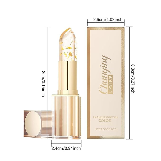 2Pcs Transferproof Color Changing Lipstick, Gold Crystal Ph Lipstick Color Changing, Moisturizing Glossy Shine Clear Lip Color for Women