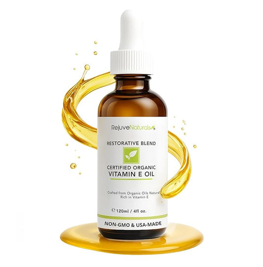 Vitamin E Oil - 100% All Natural & USDA Organic (LARGE 4oz Bottle) Repair Dry, Damaged Skin from Surgery & Acne, Age Spots. For Radiant, Hydrated & Youthful Skin. Face & Body Moisturizer