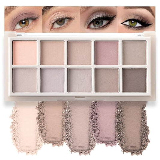 10 Color Matte Neutral Eyeshadow Palette - Neutral Taupe & Grey Brown Shades, Blendable Long-Lasting, Vegan Cruelty-Free Natural Nude Eye Shadow Palette for Women, Professional Makeup Looks