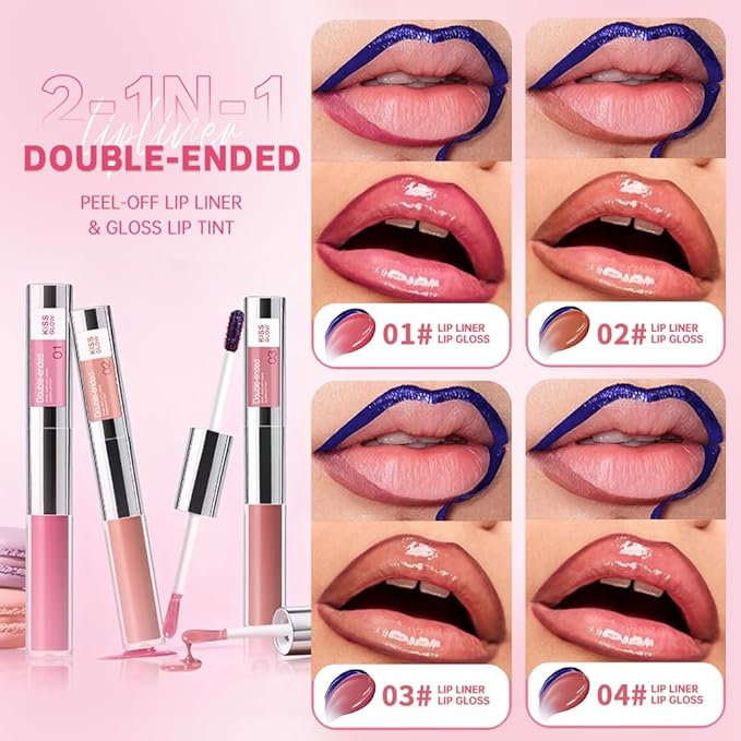 Peel Off Lip Liner & Gloss – Long-Lasting Smudge-Proof Soft Rosy Peach Lip Tint & Lip Stain Liner with Hydrating High Shine Gloss for Defined, Fuller Peachy Lips – Waterproof Soft Glam Lip Makeup