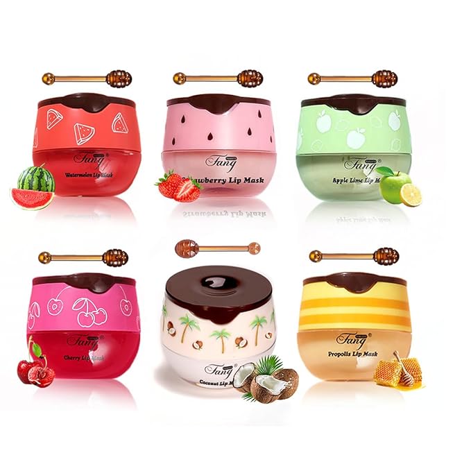6 Packs Fruit Lip Balm, Moisturizing & Smoothing Lip with Honey & Vitamin E, Hydrate Repair Prevent Dry Cracked Lip Sleeping Lip Mask, Effective Reduces Lip Lines Lip Care