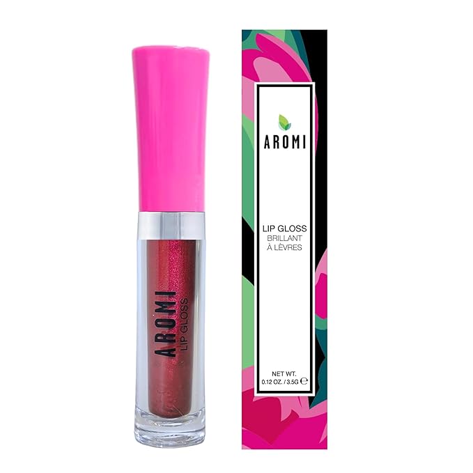 Aromi Maroon Lip Gloss | Dark Red Lip Color for Women, Bordeaux Shade, Plumping, Holiday Shade, Shimmery, High-Shine (Ruby Red)