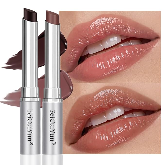 2Pcs Black & Nude Brown Honey Tinted Lip Stain Lip Balm Lip Gloss Lipstick, Sheer Hydrating Lip Stains Tint, Moisturizing Lip Color for All Skin Tones, Nourishing Lip Balm with Natural Black Cherry