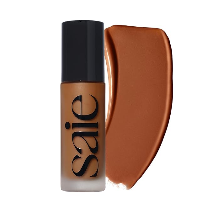 Saie Glowy Super Skin Tint Liquid Foundation - Weightless + Dewy Foundation with Lightweight Medium Coverage - Hydrating Face Makeup + Skin Care Serum Hybrid with Hyaluronic Acid - Shade 32 (1.01 oz)