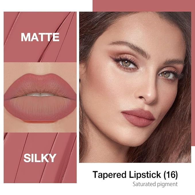 evpct Antique Rose Gradient Matte Lipstick Lip Liner Crayon Combo Pencil Set for Women Long Lasting Waterproof, Light Dusty Rose Matte Cream Lip Liner and Lipstick Combo, Flawless Gradual Ombre Effect