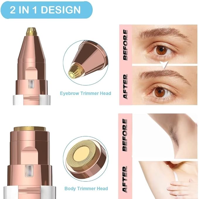 JNATER Eyebrow Razor,Facial Hair Removal for Women, (USB Rechargeable), 2 in 1 Eyebrow Trimmer and 100% Painless Hair Remover with Light for Nose, Lips, Face, Body