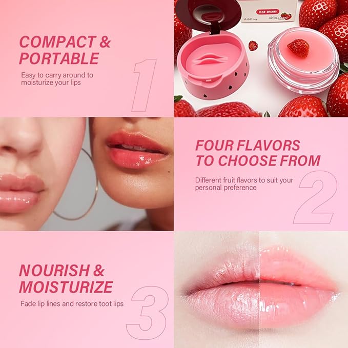 2 Packs Fruit Lip Balm, Moisturizing & Smoothing Lip, Hydrate Repair Prevent Dry Cracked Lip Sleeping Lip Mask, Effective Reduces Lip Lines Lip Care (Honey & Strawberry)