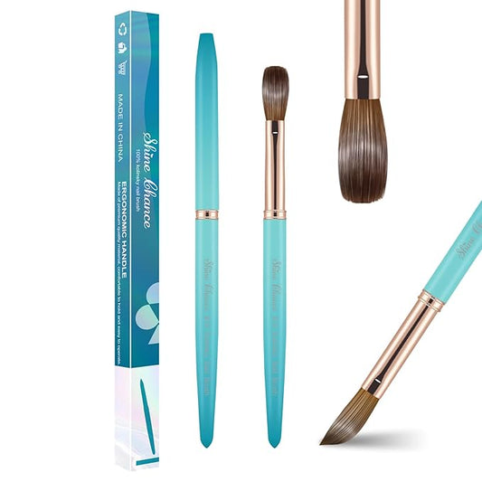 Acrylic Nail Brush Size 14, 100% Pure Kolinsky Nail Brush for Acrylic Application, Professional Nail Extension Manicure Tool Nail Drawing Pen for DIY Home Salon(Cyan)