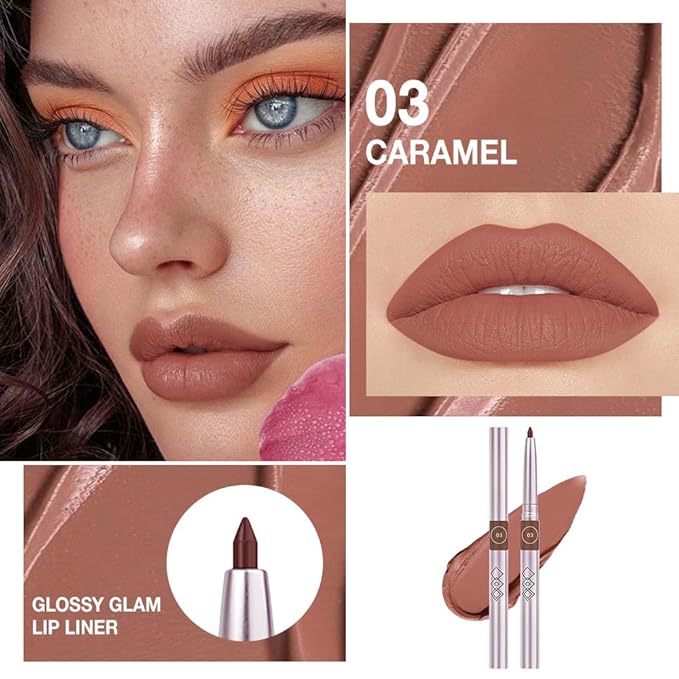 Retractable Lipliner Pencil Waterproof Makeup for Lip Liner and Eye Liner, Smooth and Creamy, Long Lasting Matte Finish, Vegan Beauty, Matte Velvet Pigmented Lip Liner, (03#Red Brown, 1)