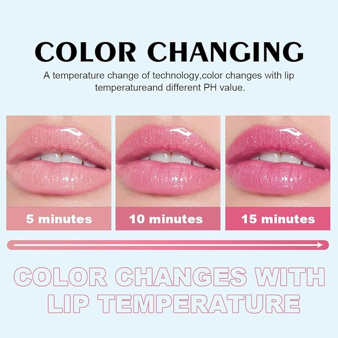 Color Changing Lip Gloss - Non-Sticky Hydrating Lip Oil, High Shine Glassy Finish, PH Reactive Tinted Lip Plumper, Long Lasting Moisture & Glow(01 STRAWBERRY BOMB)