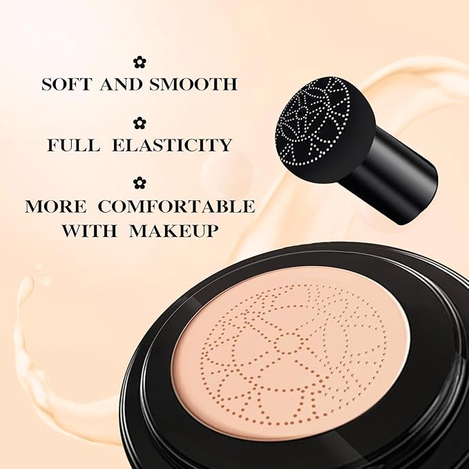 Luvie Glow Foundation Cushion, Mushroom Head Air Cushion CC Cream Foundation, Full Coverage Foundations for Mature Skin, BB Cream for All Skin Types (Warm, 0.64OZ)