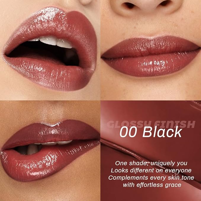 Lip Tinted Lipstick, Moisturizing Shine Balm, Glossy Finish, All Skin Tones (00&08, 1Pcs (Pack of 2))
