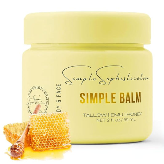 Simple Sophistication Tallow Emu Honey Balm | Nourishing Face & Body Moisturizer with Manuka Honey & Emu Oil, Non-Greasy Natural Skincare (2 oz, Simple Balm, 2 oz)