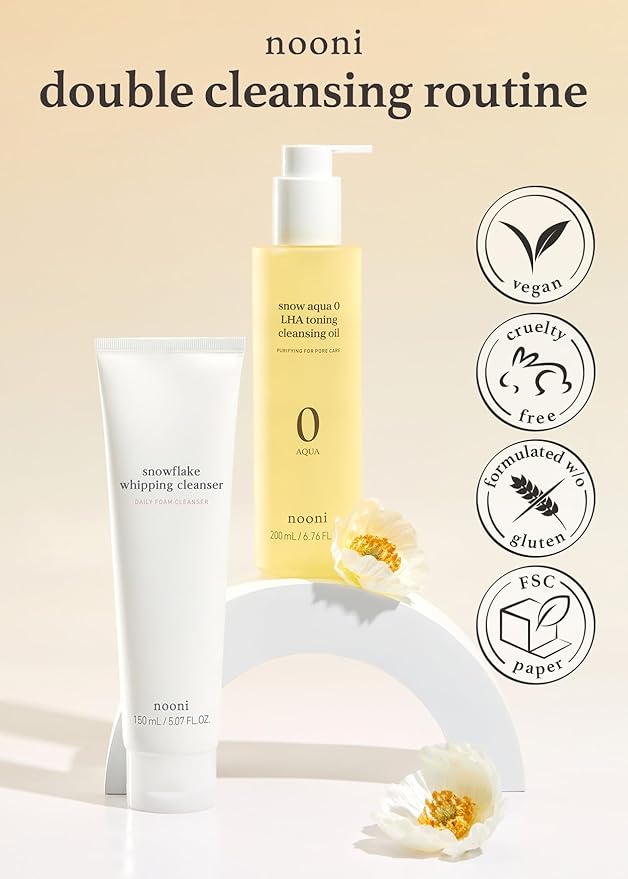 NOONI Double Cleansing Duo - LHA Toning Cleansing Oil + Whipping Cleanser | Makeup Blackhead Remover, Pore Care Control, Glass Skin