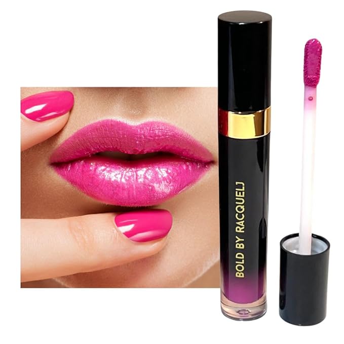 Hot Pink Lipstick & Gloss Set – Matte Liquid Lipstick + Shimmery Lip Gloss, Long-Lasting & Hydrating